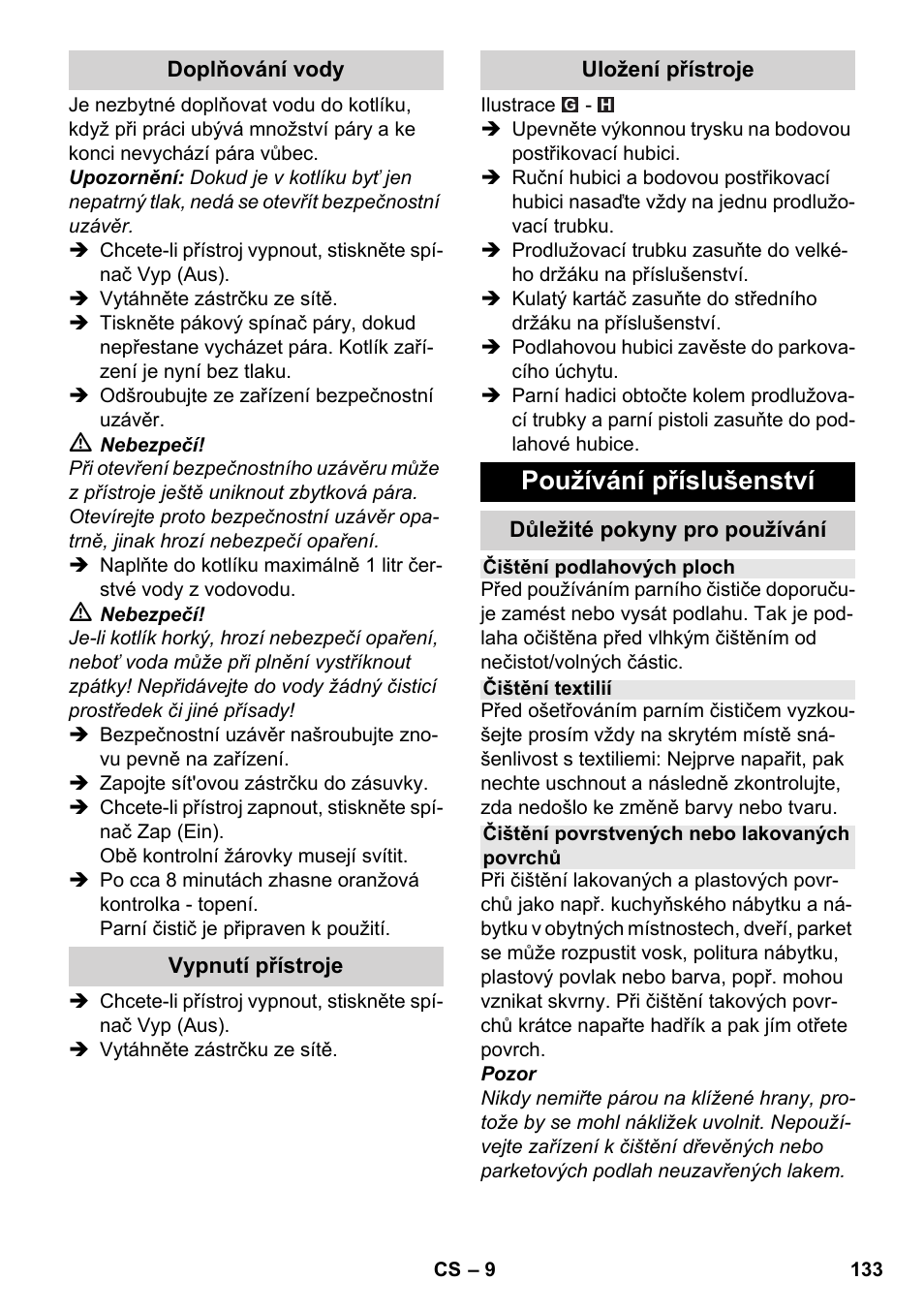 Používání příslušenství | Karcher SC 3-000 User Manual | Page 133 / 246