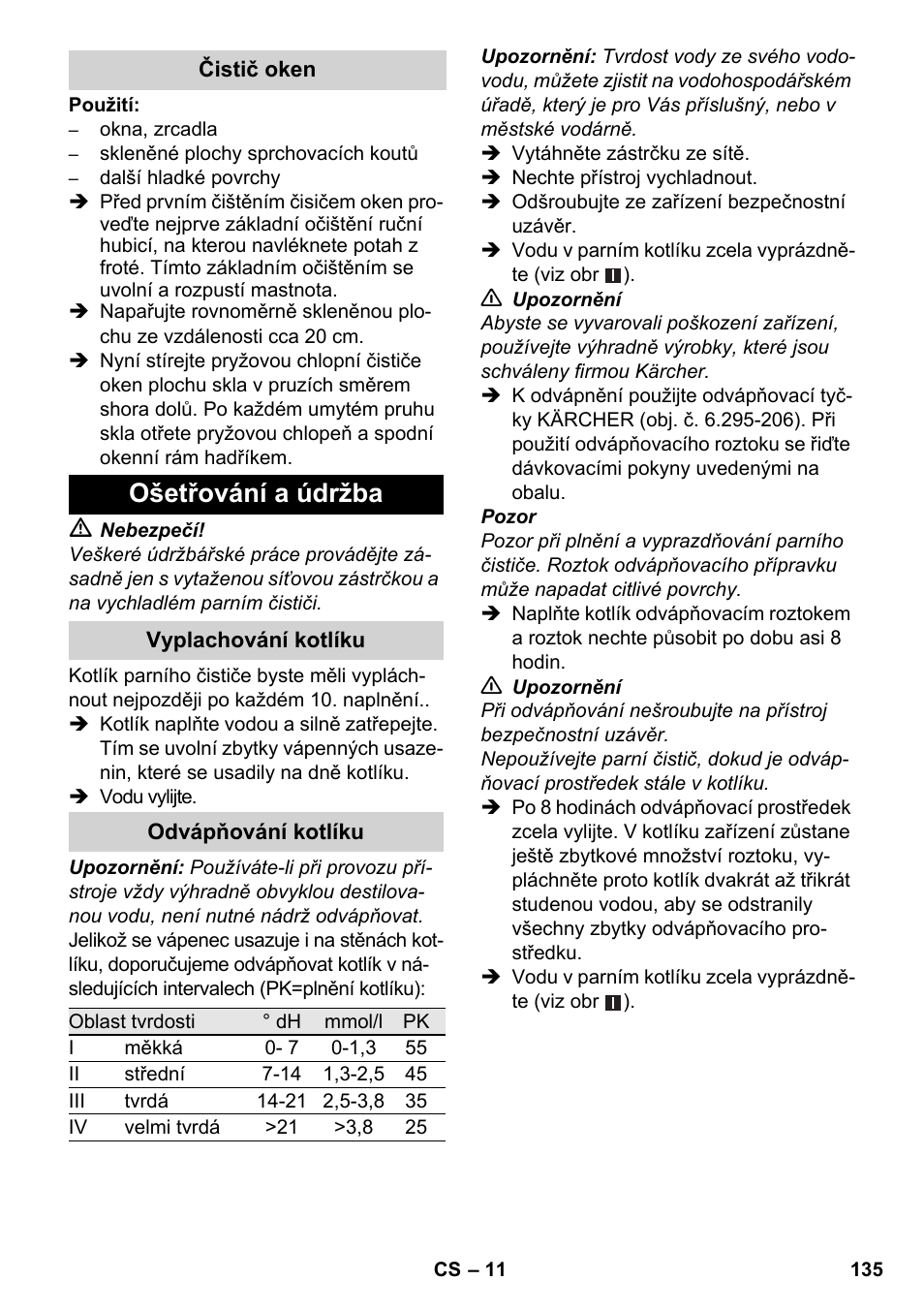 Ošetřování a údržba | Karcher SC 3-000 User Manual | Page 135 / 246