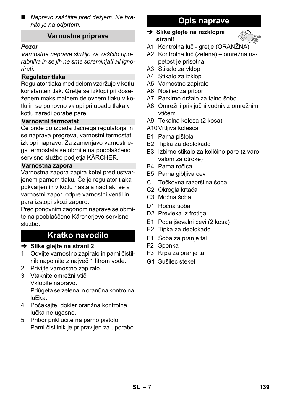 Kratko navodilo opis naprave | Karcher SC 3-000 User Manual | Page 139 / 246