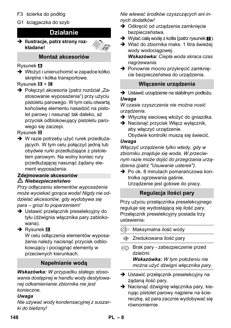 Działanie | Karcher SC 3-000 User Manual | Page 148 / 246