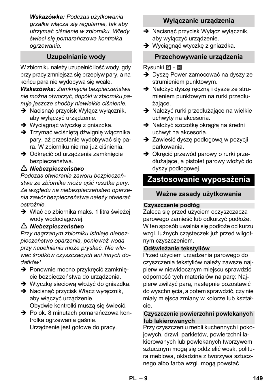 Zastosowanie wyposażenia | Karcher SC 3-000 User Manual | Page 149 / 246