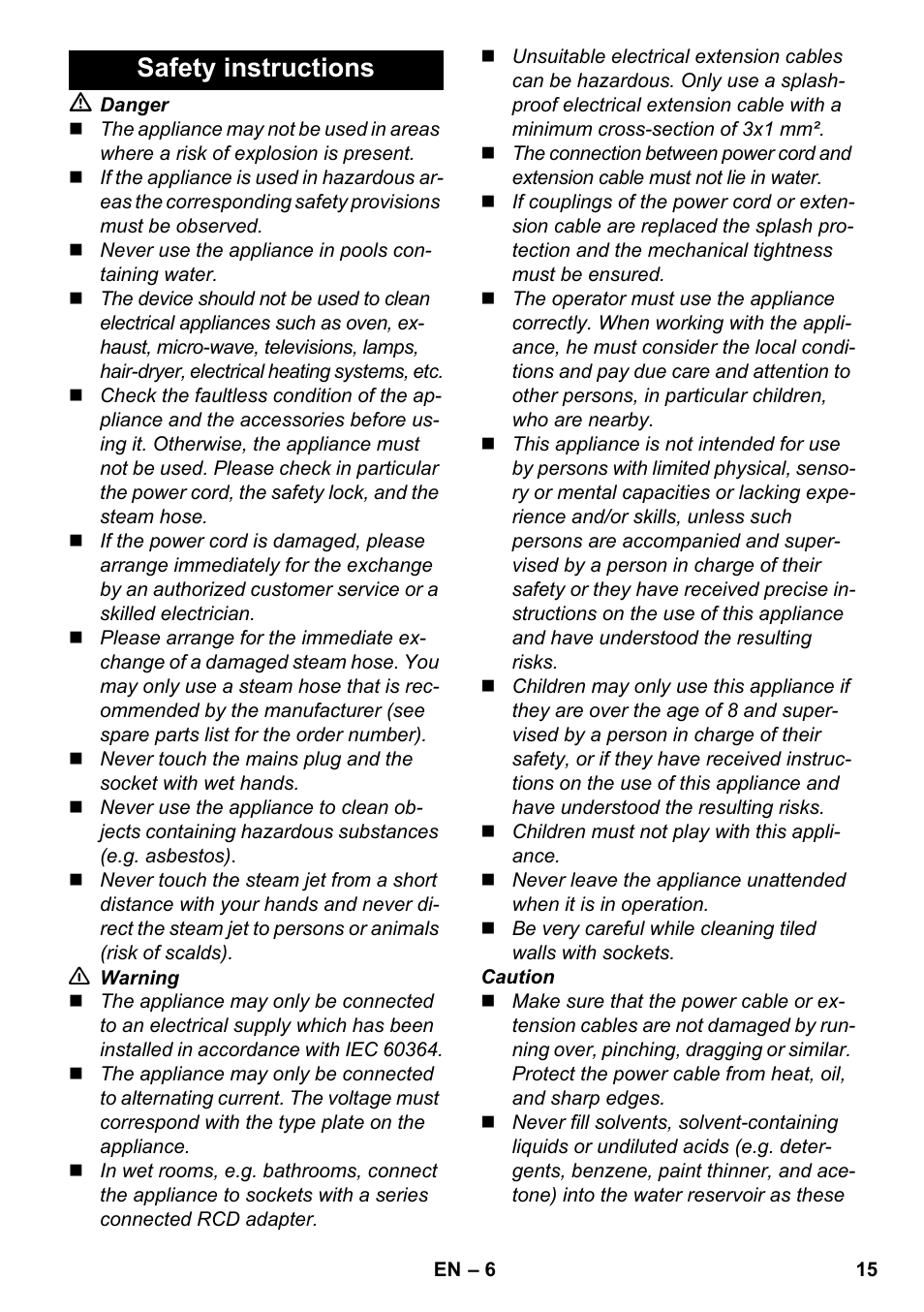 Safety instructions | Karcher SC 3-000 User Manual | Page 15 / 246