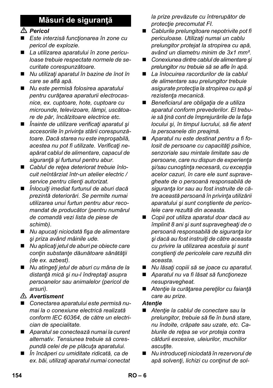 Măsuri de siguranţă | Karcher SC 3-000 User Manual | Page 154 / 246