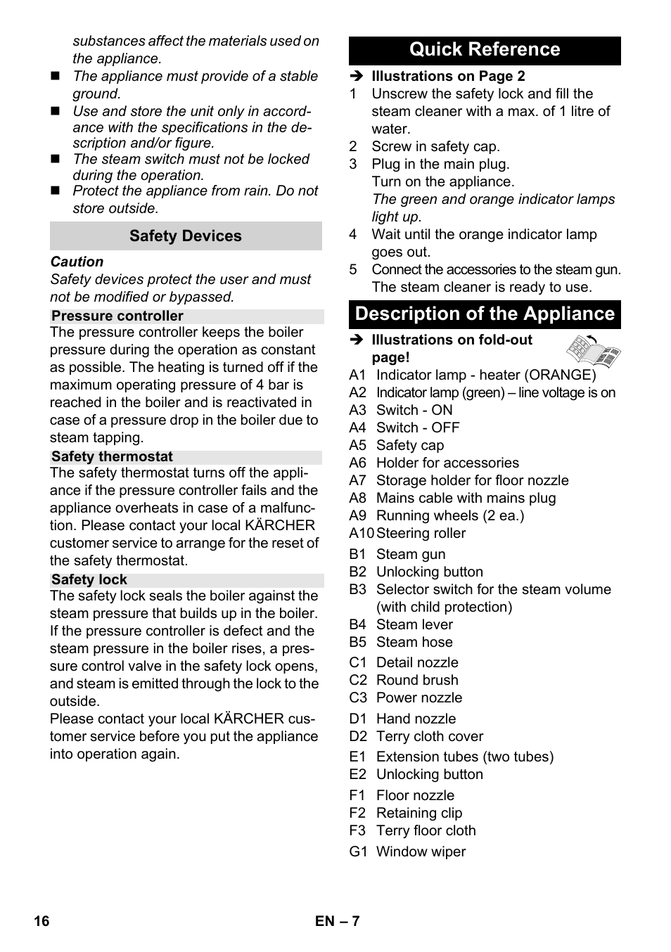 Quick reference description of the appliance | Karcher SC 3-000 User Manual | Page 16 / 246