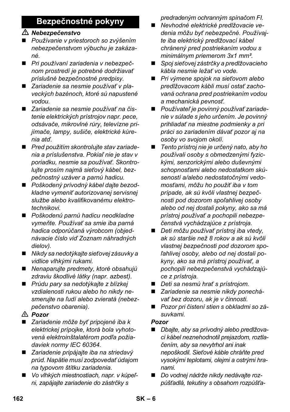 Bezpečnostné pokyny | Karcher SC 3-000 User Manual | Page 162 / 246