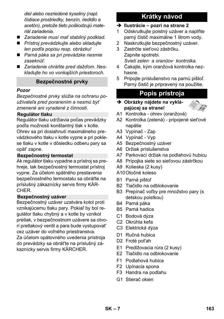 Krátky návod popis prístroja | Karcher SC 3-000 User Manual | Page 163 / 246