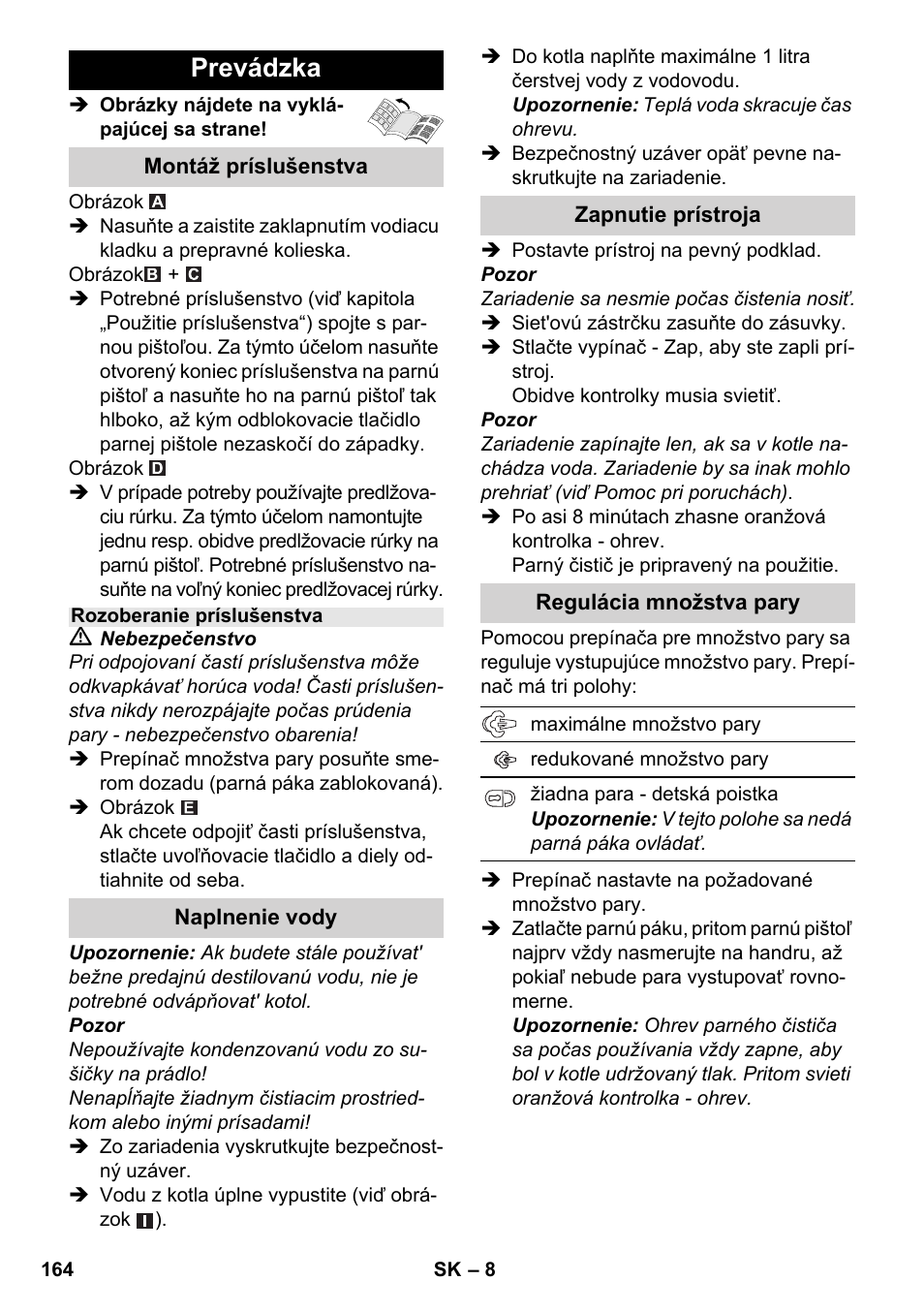 Prevádzka | Karcher SC 3-000 User Manual | Page 164 / 246