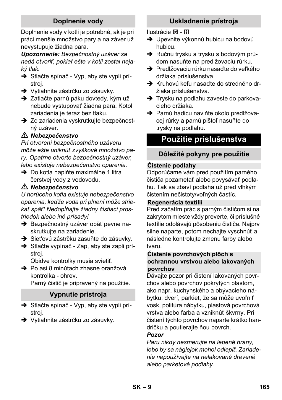 Použitie príslušenstva | Karcher SC 3-000 User Manual | Page 165 / 246