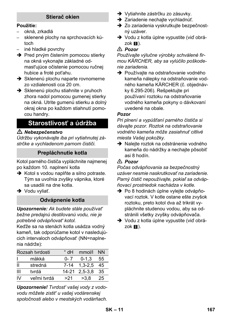 Starostlivosť a údržba | Karcher SC 3-000 User Manual | Page 167 / 246