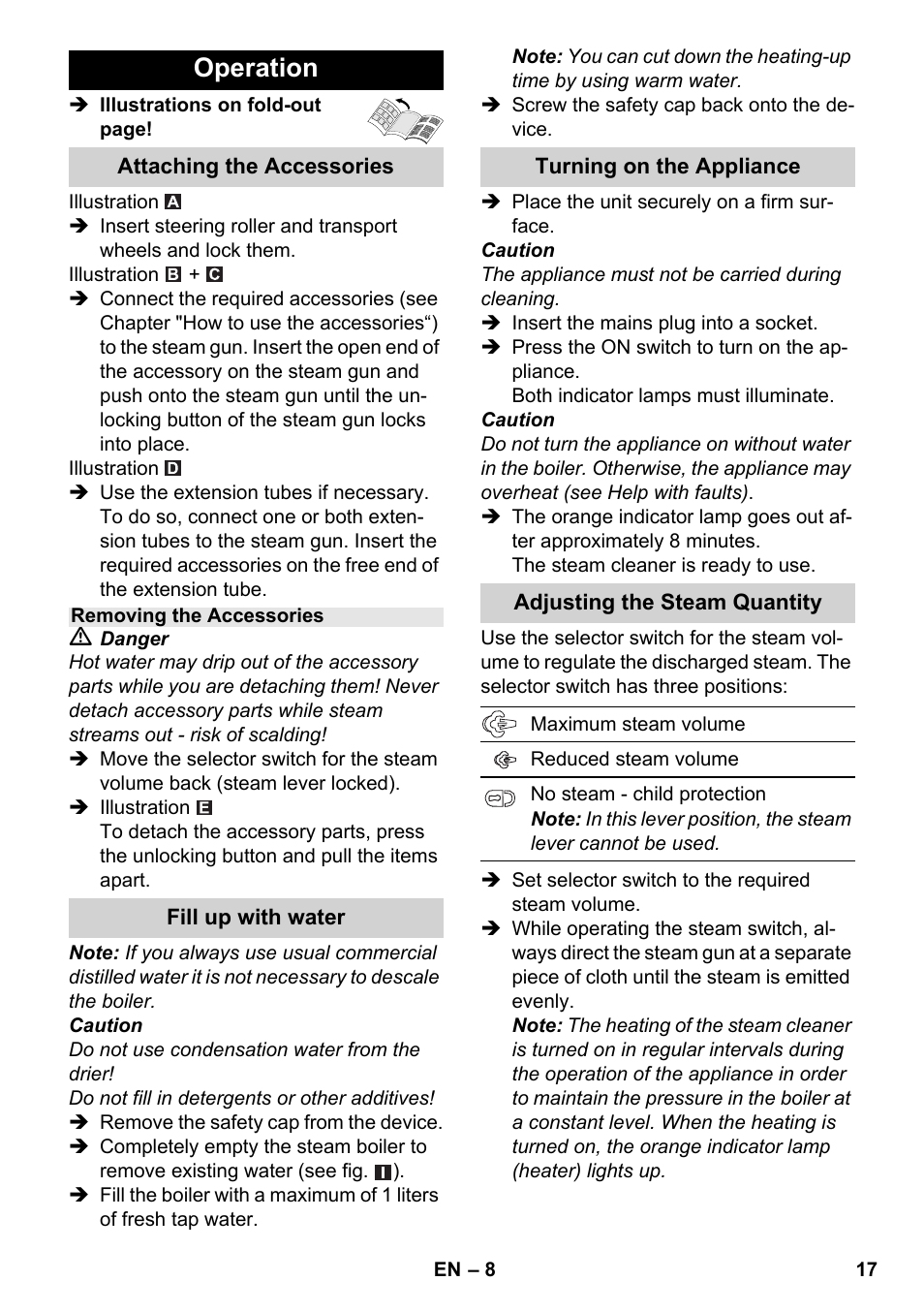 Operation | Karcher SC 3-000 User Manual | Page 17 / 246