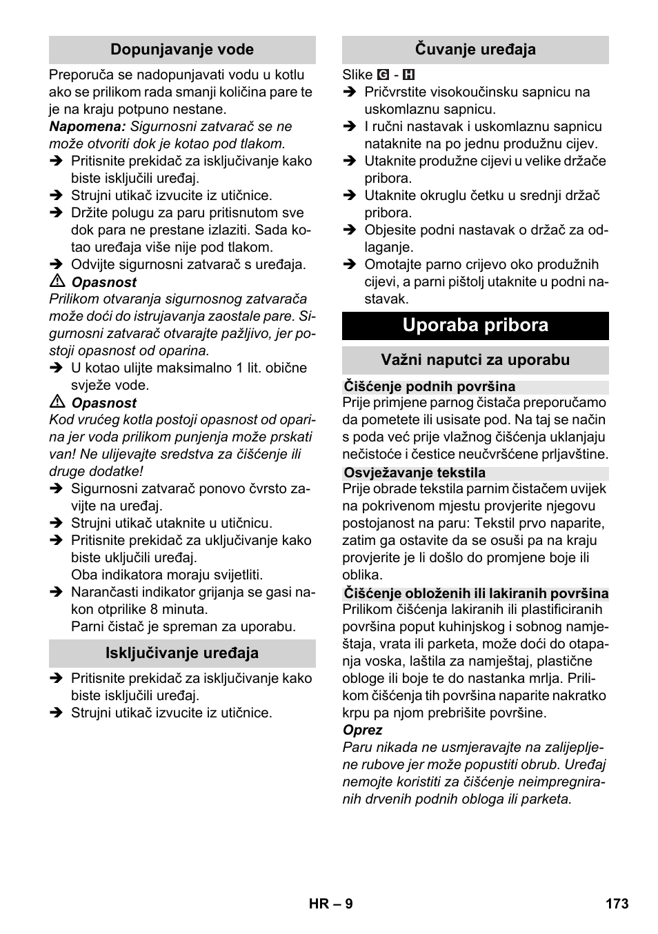 Uporaba pribora | Karcher SC 3-000 User Manual | Page 173 / 246