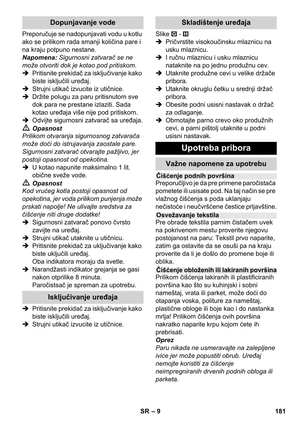 Upotreba pribora | Karcher SC 3-000 User Manual | Page 181 / 246