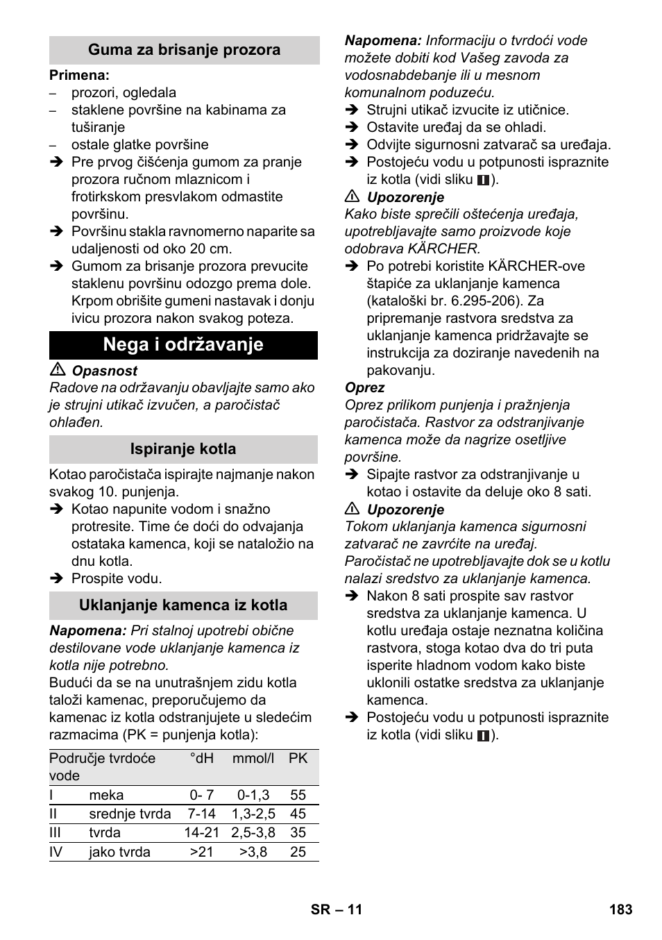 Nega i održavanje | Karcher SC 3-000 User Manual | Page 183 / 246