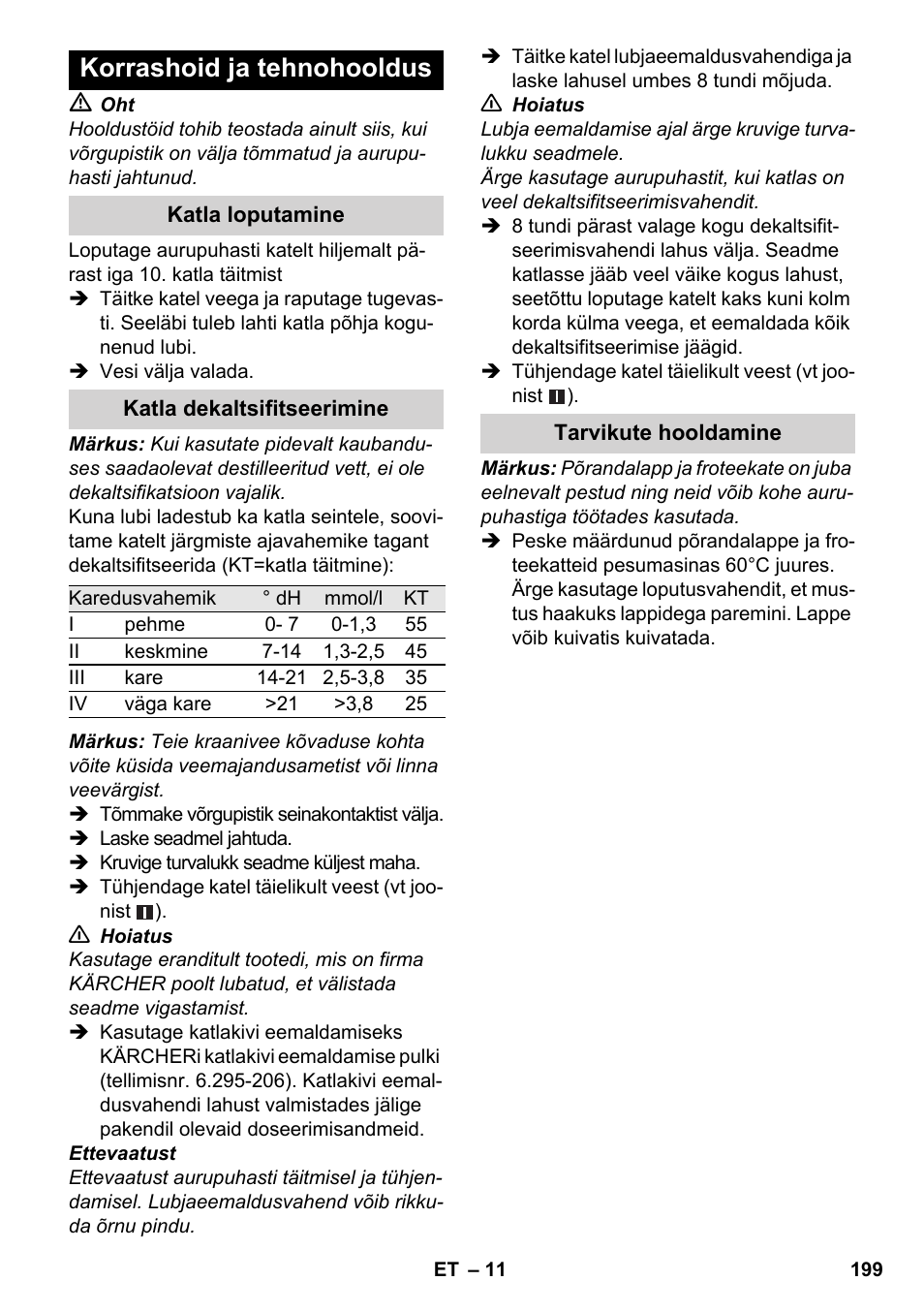Korrashoid ja tehnohooldus | Karcher SC 3-000 User Manual | Page 199 / 246