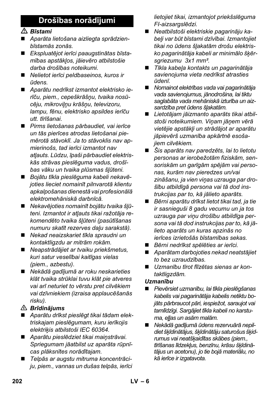 Drošības norādījumi | Karcher SC 3-000 User Manual | Page 202 / 246