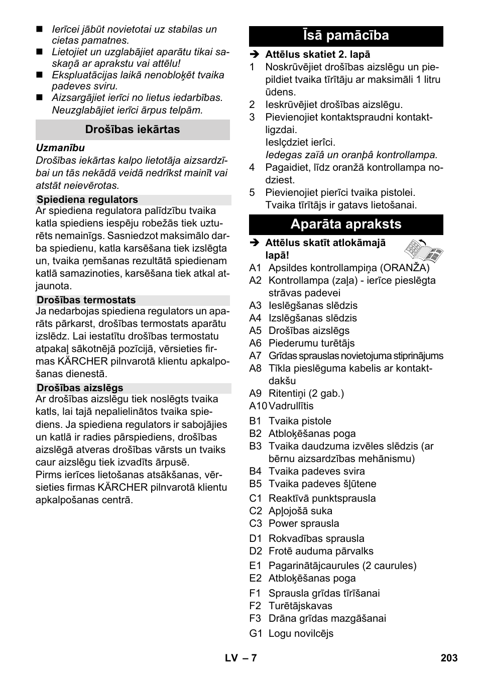 Īsā pamācība aparāta apraksts | Karcher SC 3-000 User Manual | Page 203 / 246