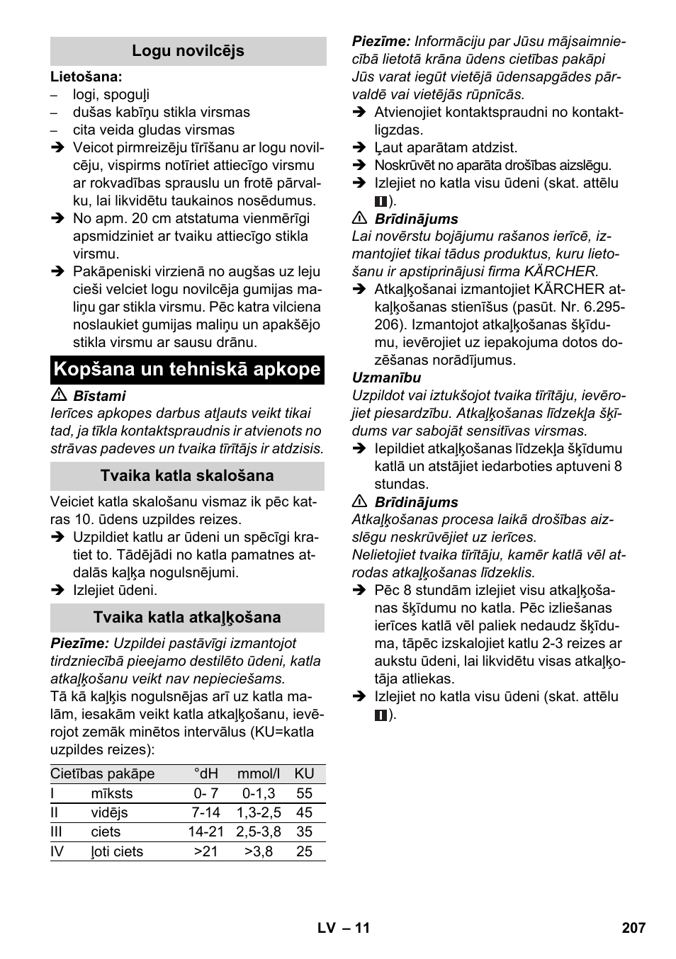 Kopšana un tehniskā apkope | Karcher SC 3-000 User Manual | Page 207 / 246
