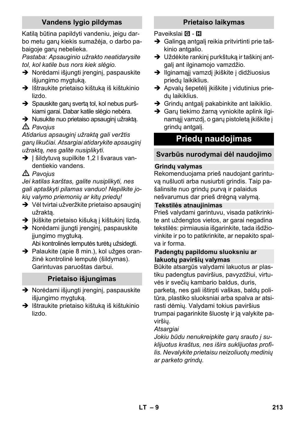 Priedų naudojimas | Karcher SC 3-000 User Manual | Page 213 / 246