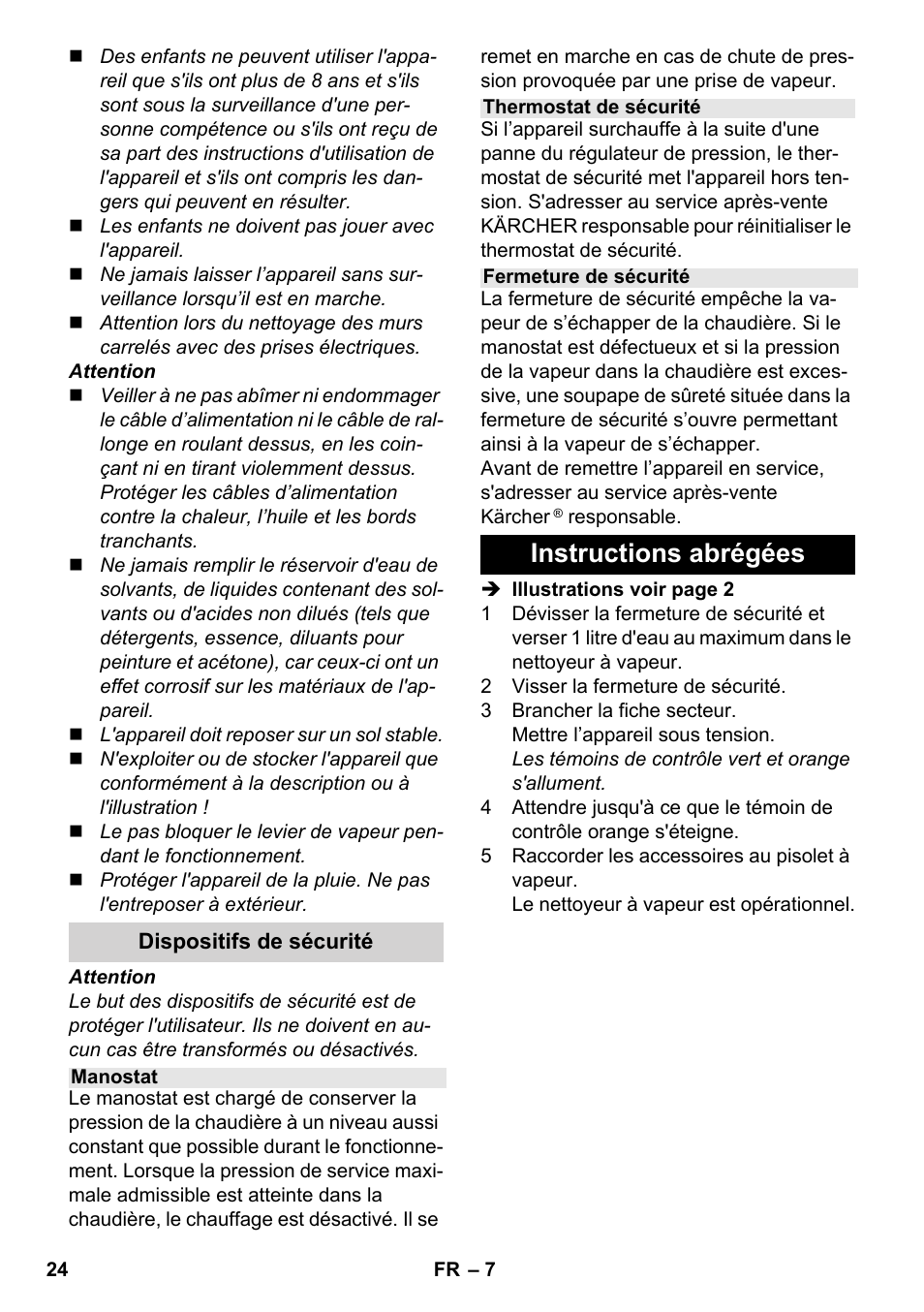 Instructions abrégées | Karcher SC 3-000 User Manual | Page 24 / 246