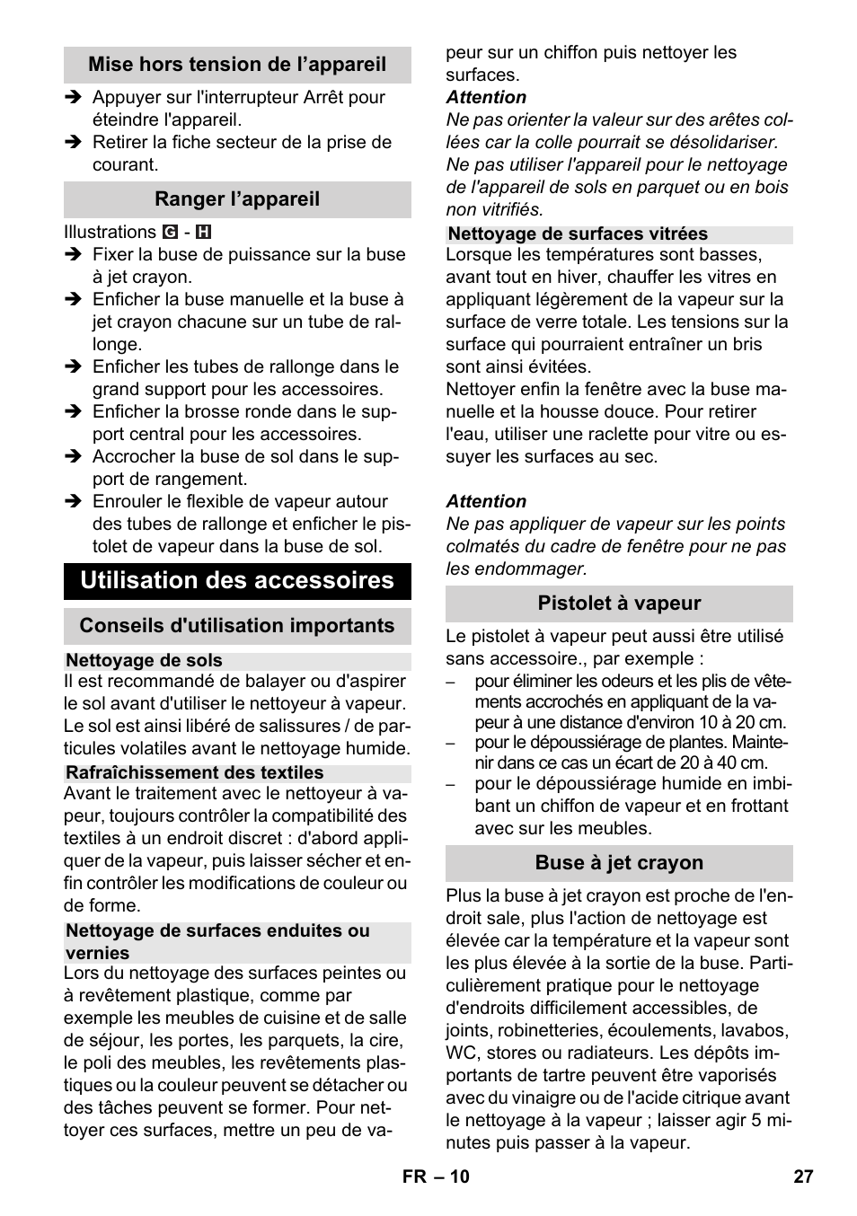 Utilisation des accessoires | Karcher SC 3-000 User Manual | Page 27 / 246