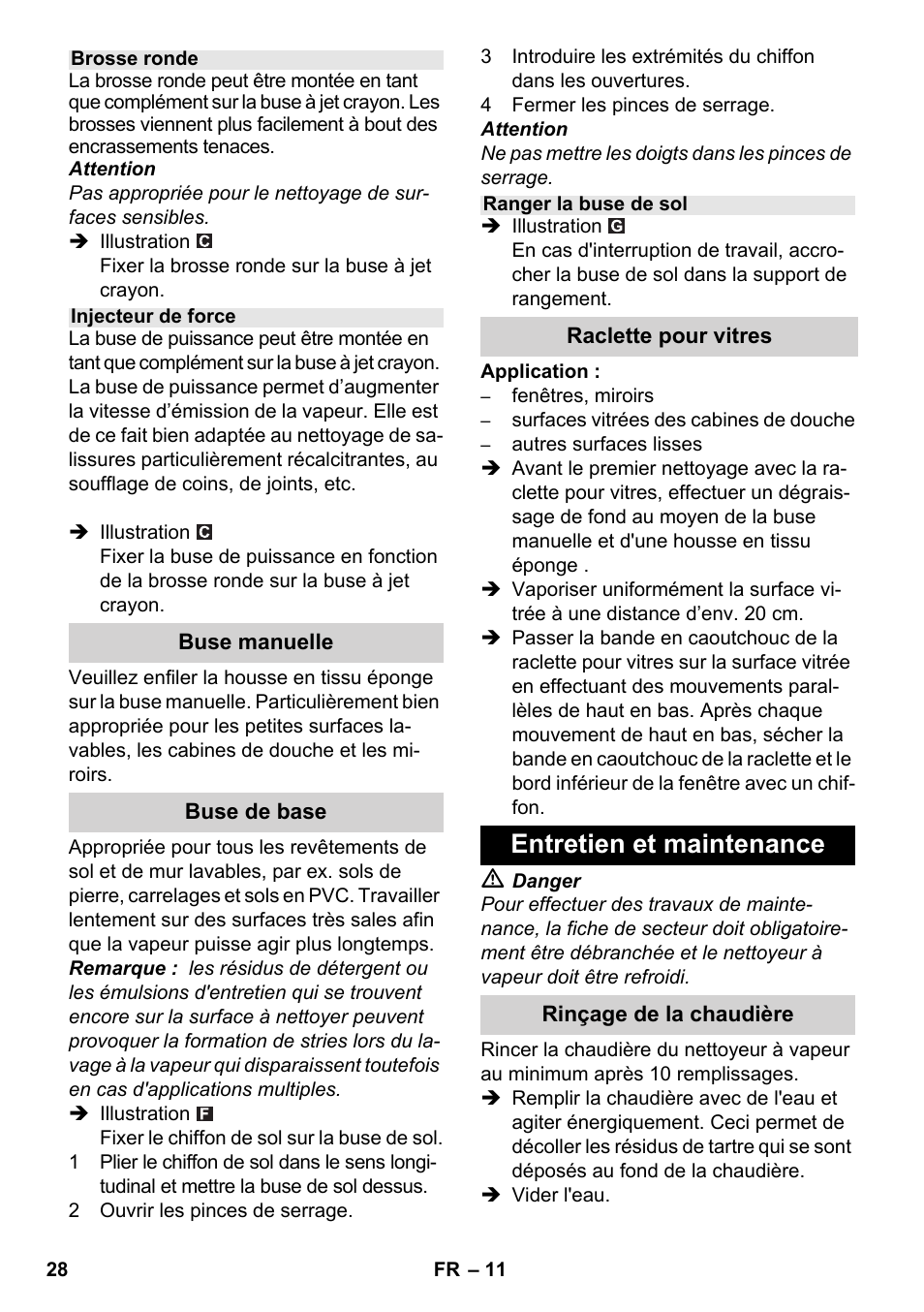 Entretien et maintenance | Karcher SC 3-000 User Manual | Page 28 / 246