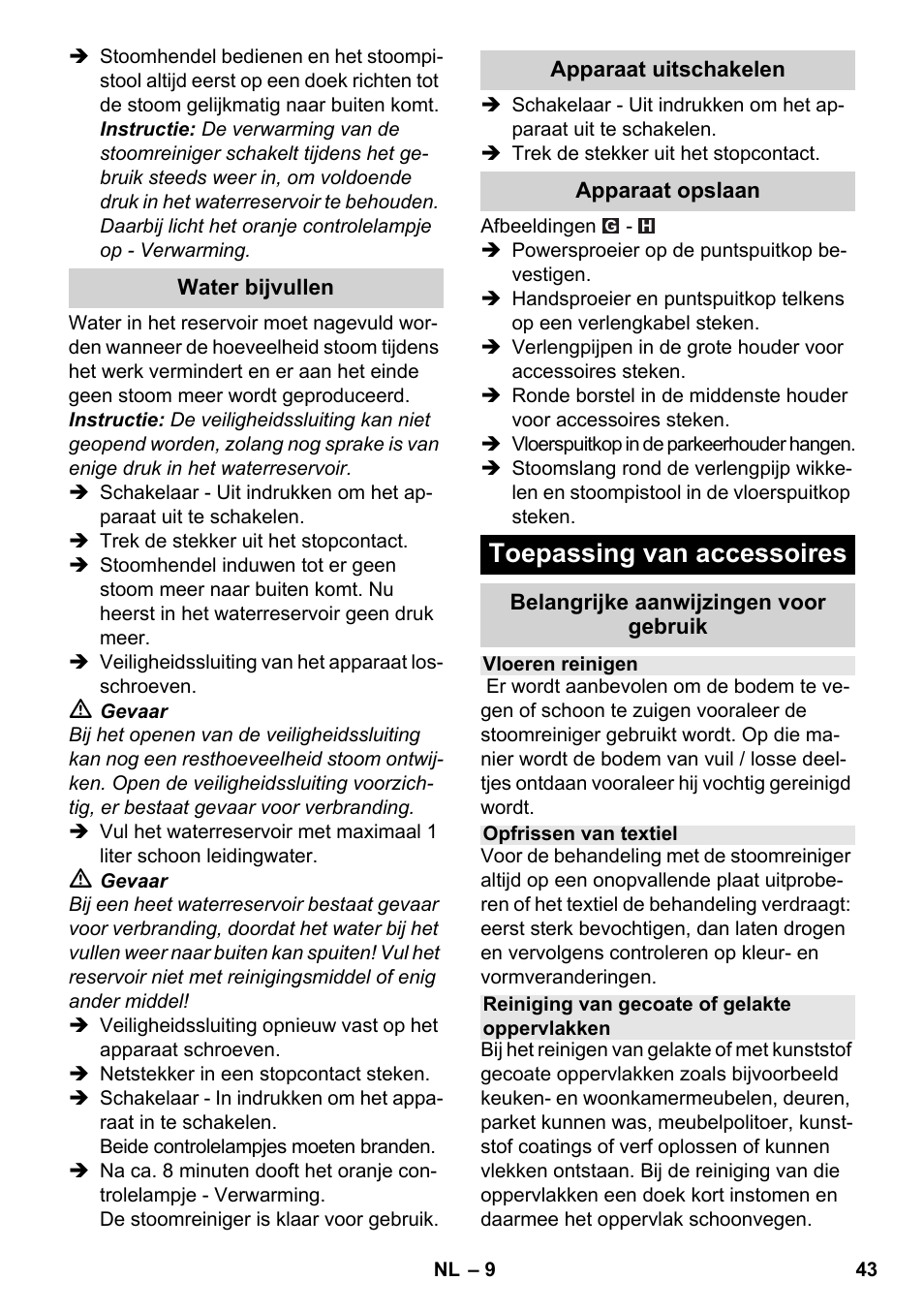 Toepassing van accessoires | Karcher SC 3-000 User Manual | Page 43 / 246