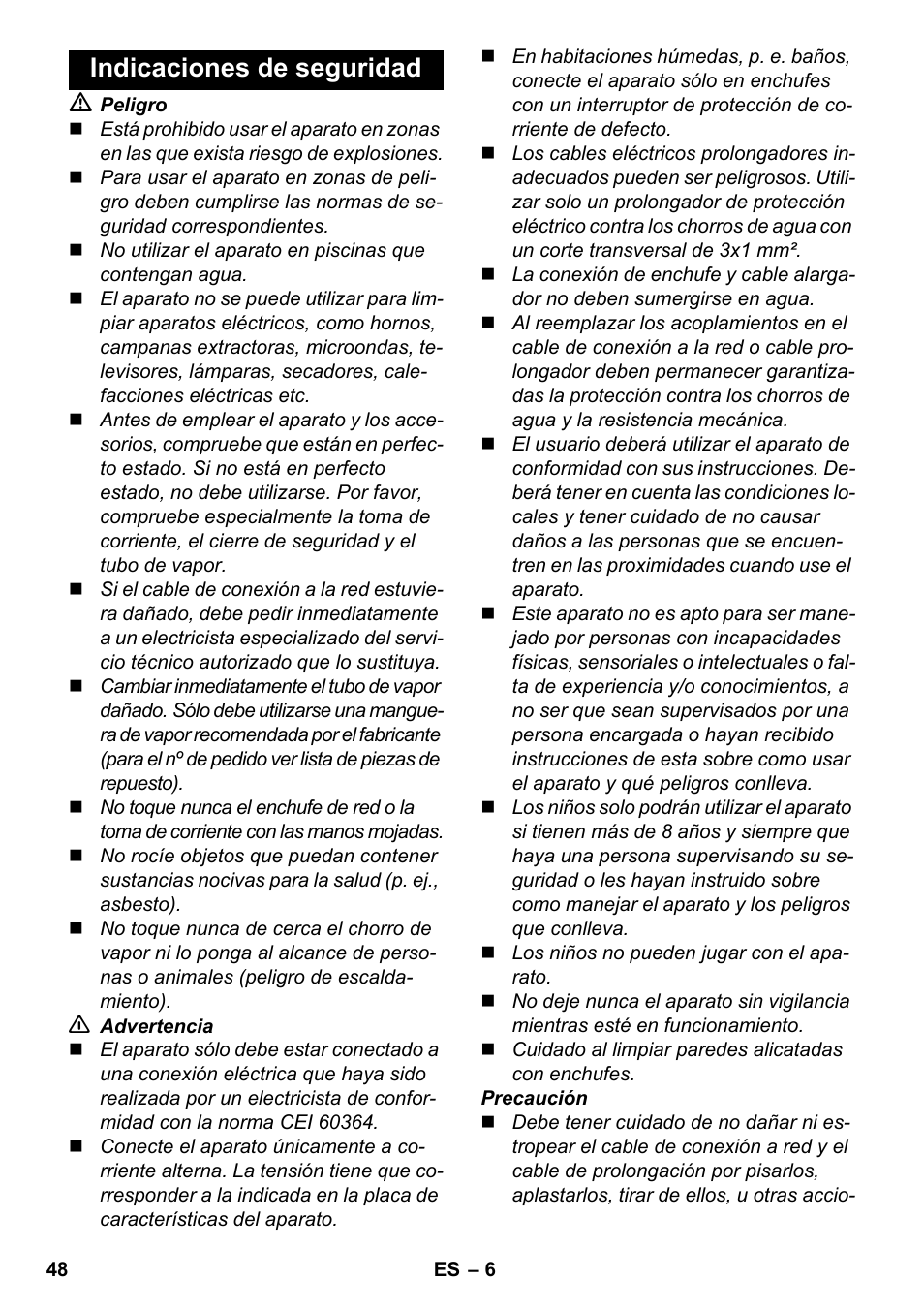 Indicaciones de seguridad | Karcher SC 3-000 User Manual | Page 48 / 246