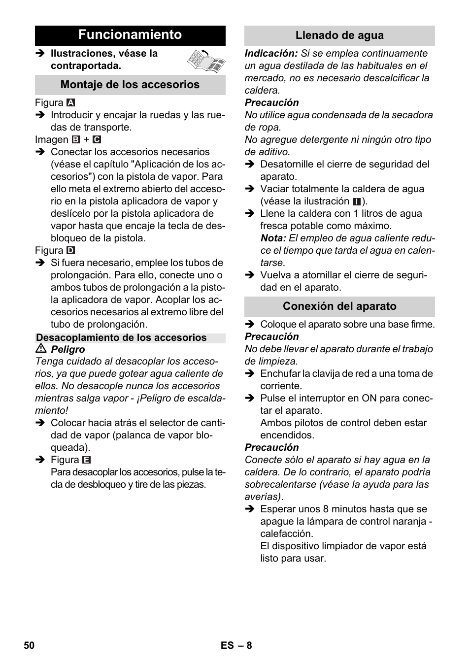 Funcionamiento | Karcher SC 3-000 User Manual | Page 50 / 246