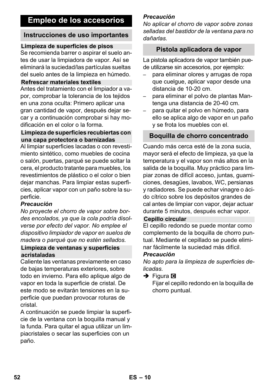 Empleo de los accesorios | Karcher SC 3-000 User Manual | Page 52 / 246