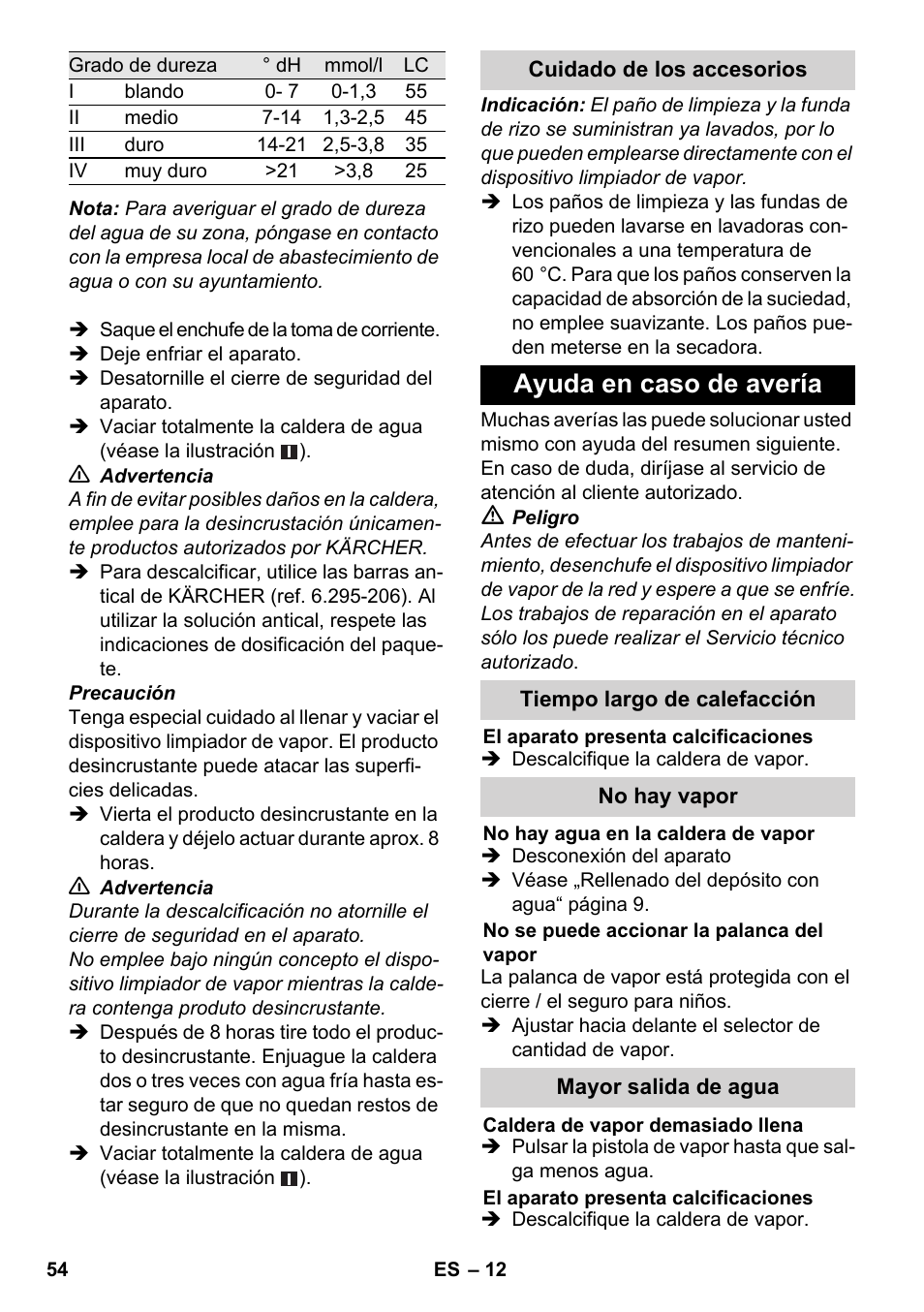 Ayuda en caso de avería | Karcher SC 3-000 User Manual | Page 54 / 246