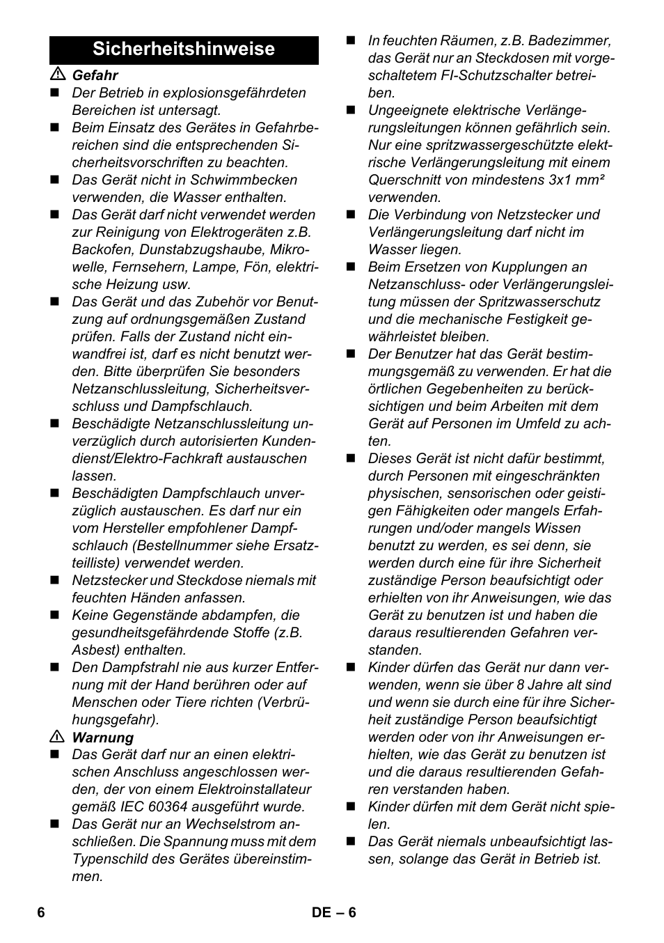 Sicherheitshinweise | Karcher SC 3-000 User Manual | Page 6 / 246