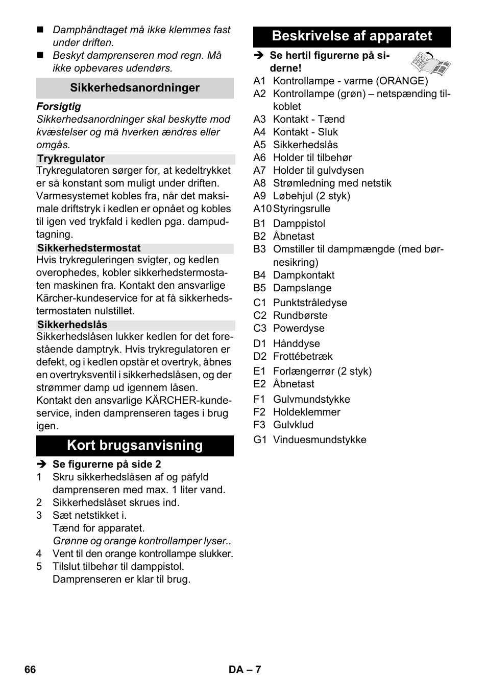 Kort brugsanvisning beskrivelse af apparatet | Karcher SC 3-000 User Manual | Page 66 / 246