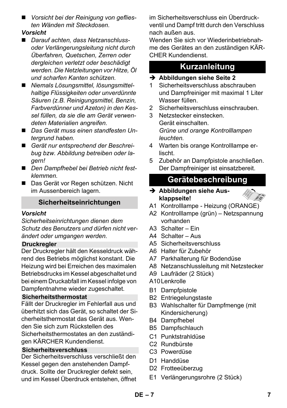 Kurzanleitung gerätebeschreibung | Karcher SC 3-000 User Manual | Page 7 / 246