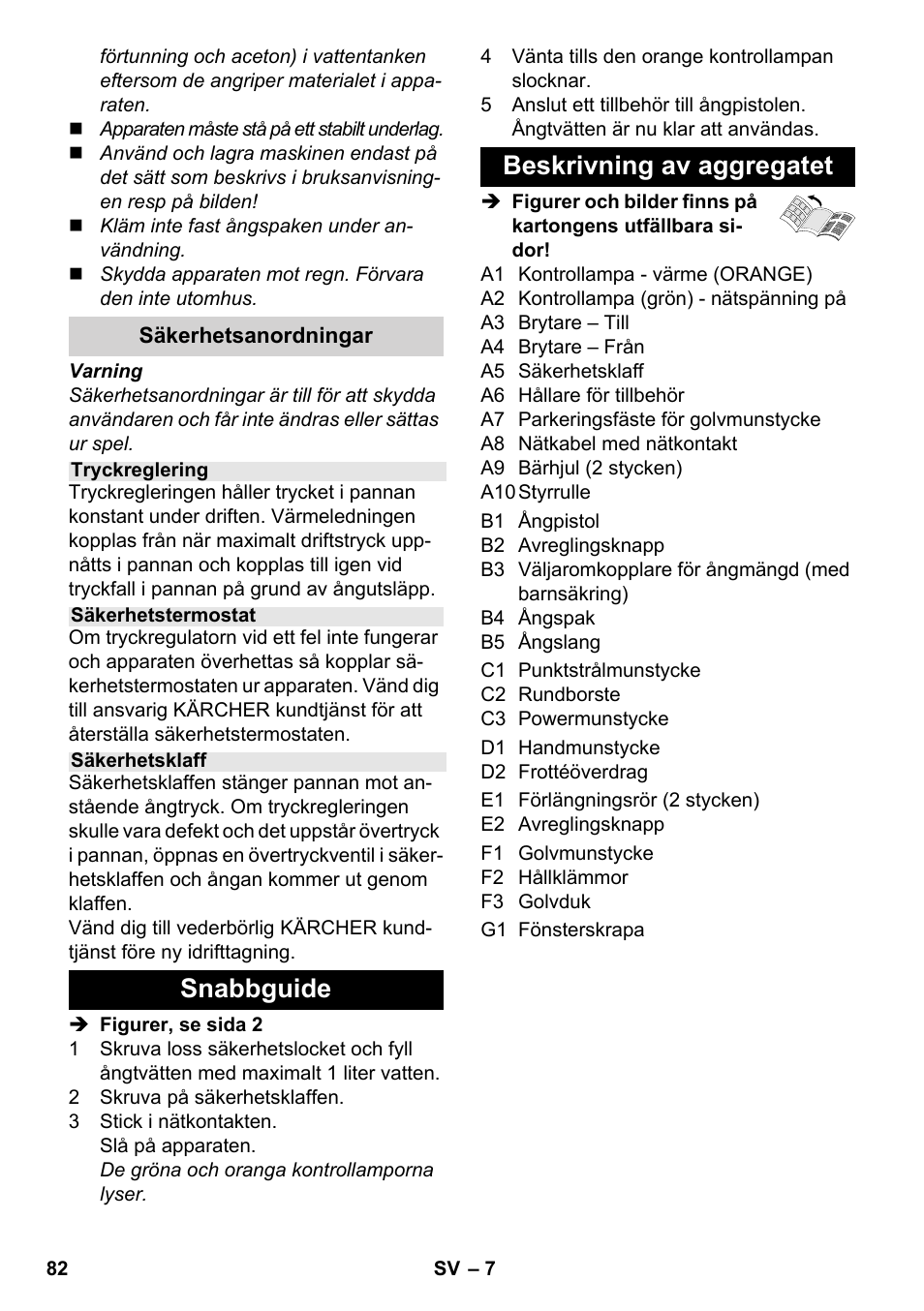 Snabbguide beskrivning av aggregatet | Karcher SC 3-000 User Manual | Page 82 / 246