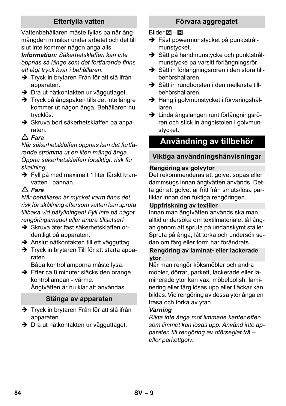 Användning av tillbehör | Karcher SC 3-000 User Manual | Page 84 / 246