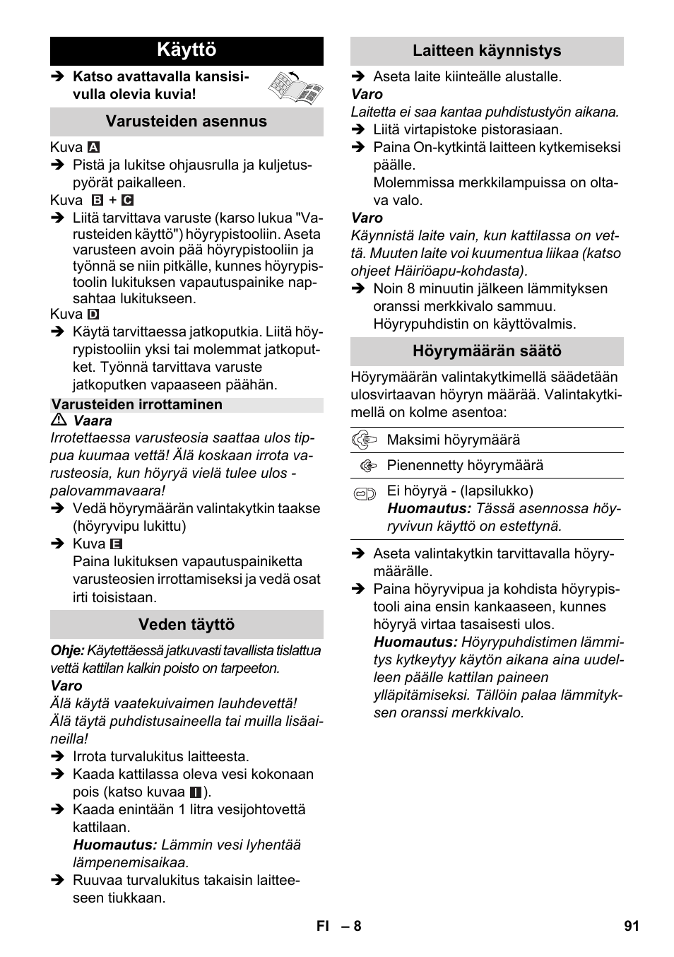 Käyttö | Karcher SC 3-000 User Manual | Page 91 / 246