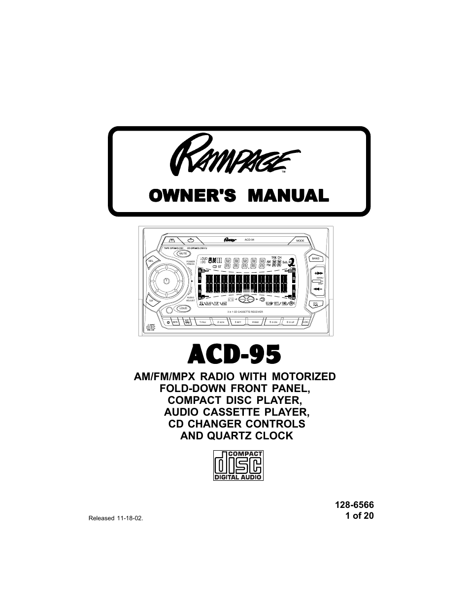 Audiovox Rampage ACD95 User Manual | 20 pages