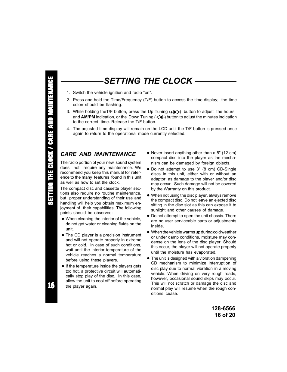 Setting the clock | Audiovox Rampage ACD95 User Manual | Page 16 / 20