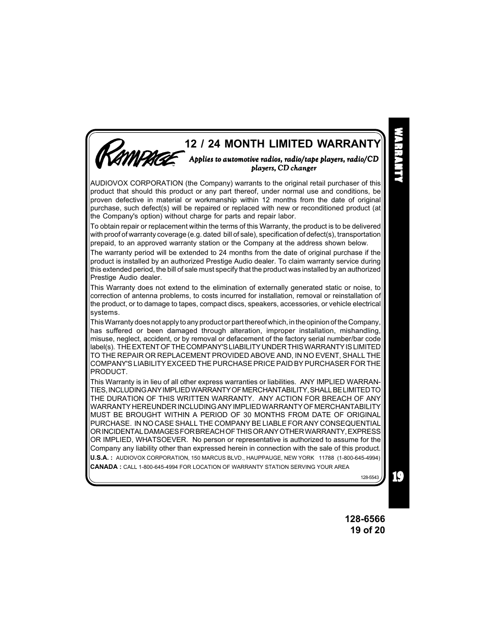 Audiovox Rampage ACD95 User Manual | Page 19 / 20