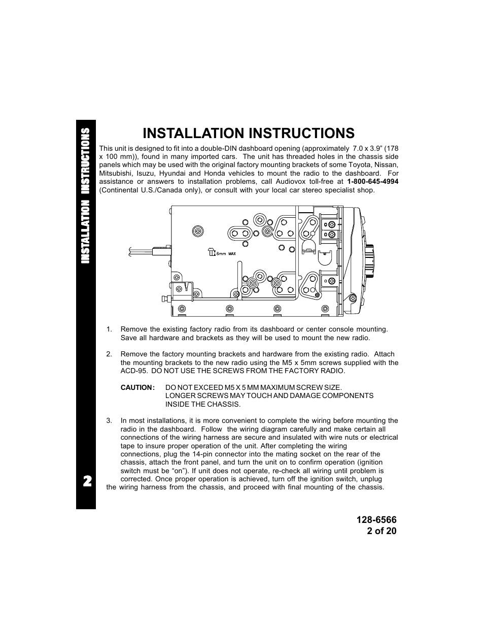 Installation instructions | Audiovox Rampage ACD95 User Manual | Page 2 / 20