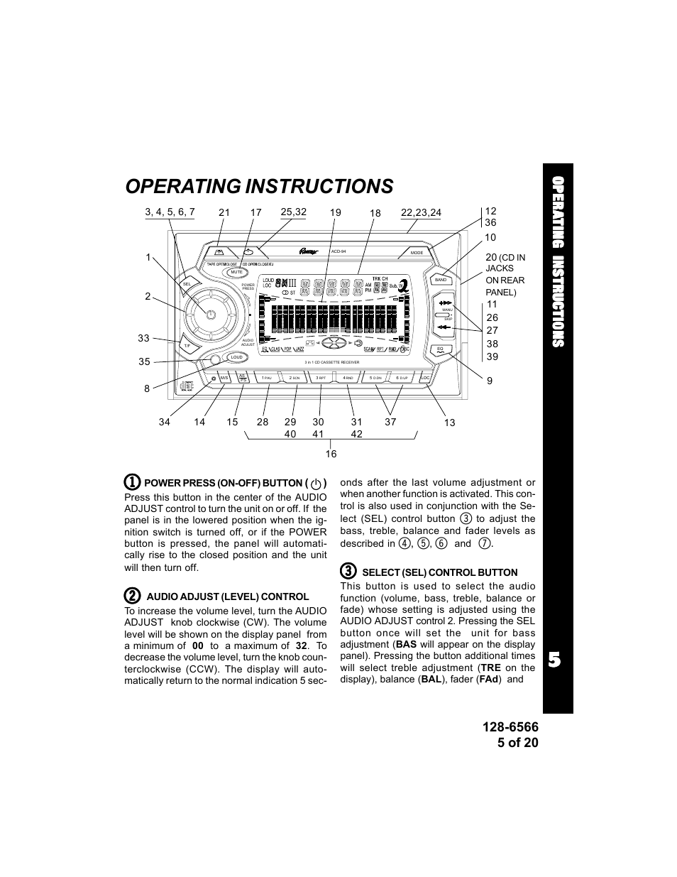 Operating instructions | Audiovox Rampage ACD95 User Manual | Page 5 / 20