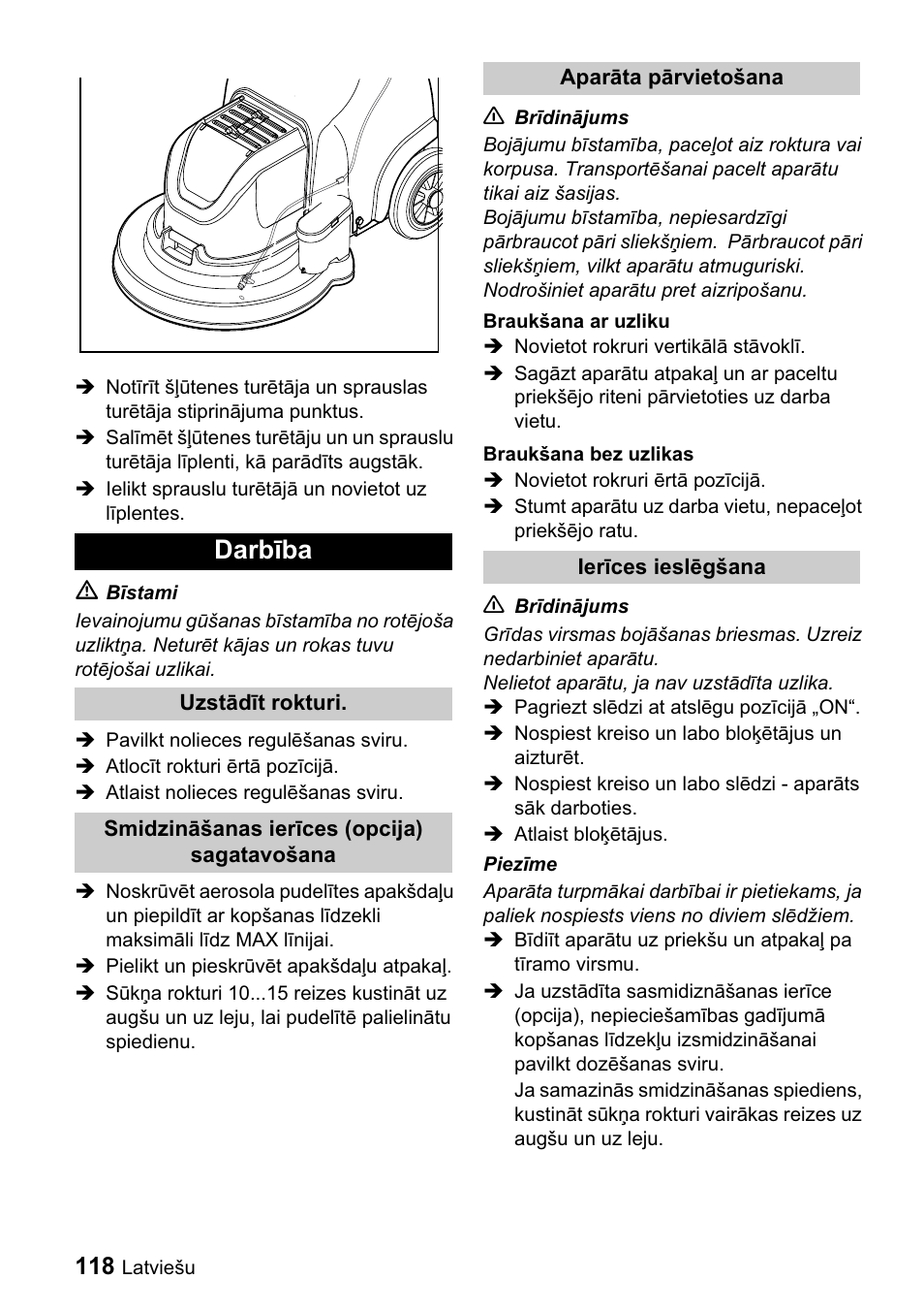 Darbưba | Karcher BDP 43-1500 C Bp User Manual | Page 118 / 132