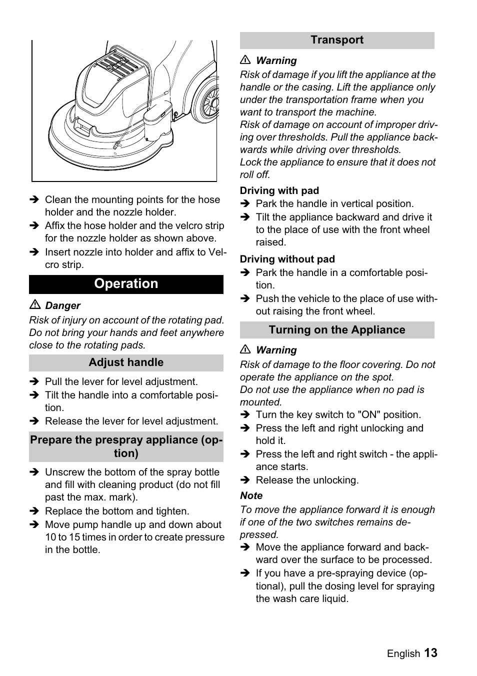 Operation | Karcher BDP 43-1500 C Bp User Manual | Page 13 / 132