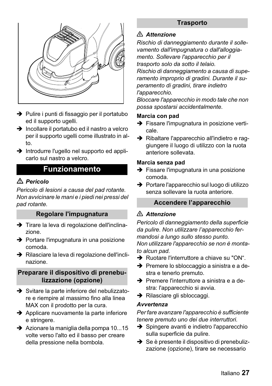 Funzionamento | Karcher BDP 43-1500 C Bp User Manual | Page 27 / 132