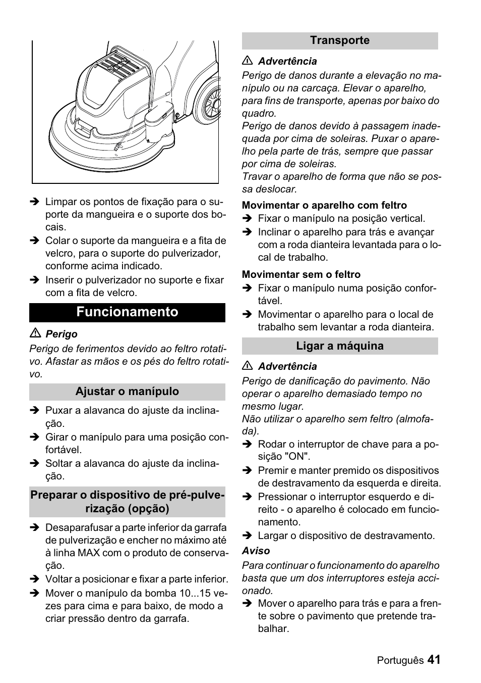 Funcionamento | Karcher BDP 43-1500 C Bp User Manual | Page 41 / 132