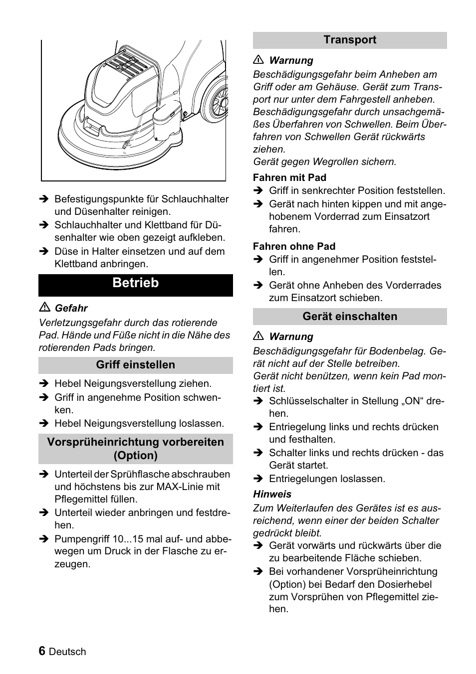 Betrieb | Karcher BDP 43-1500 C Bp User Manual | Page 6 / 132