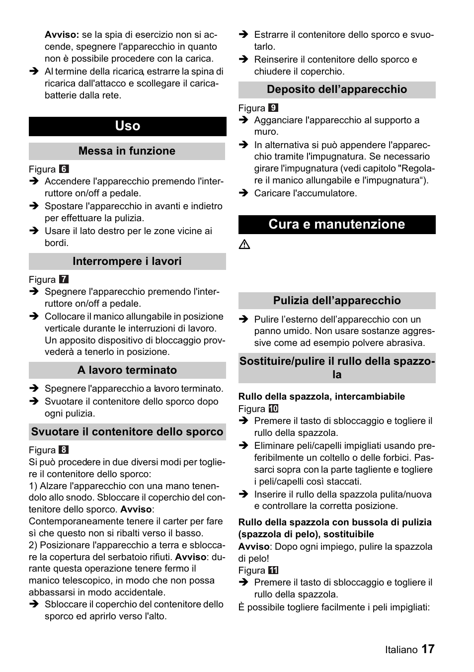 Cura e manutenzione | Karcher K 65 Plus User Manual | Page 17 / 124