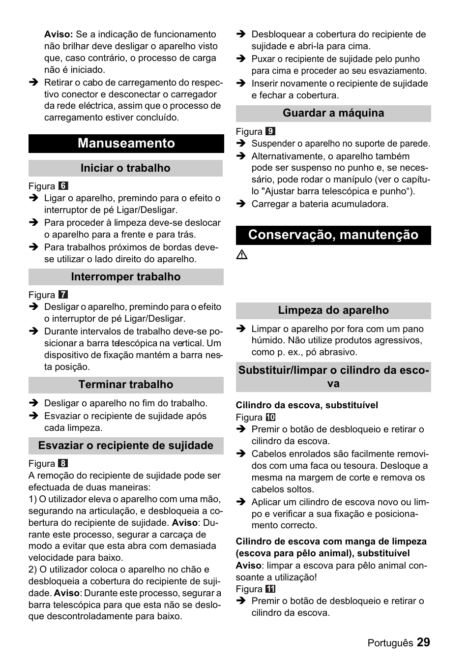 Manuseamento, Conservação, manutenção | Karcher K 65 Plus User Manual | Page 29 / 124