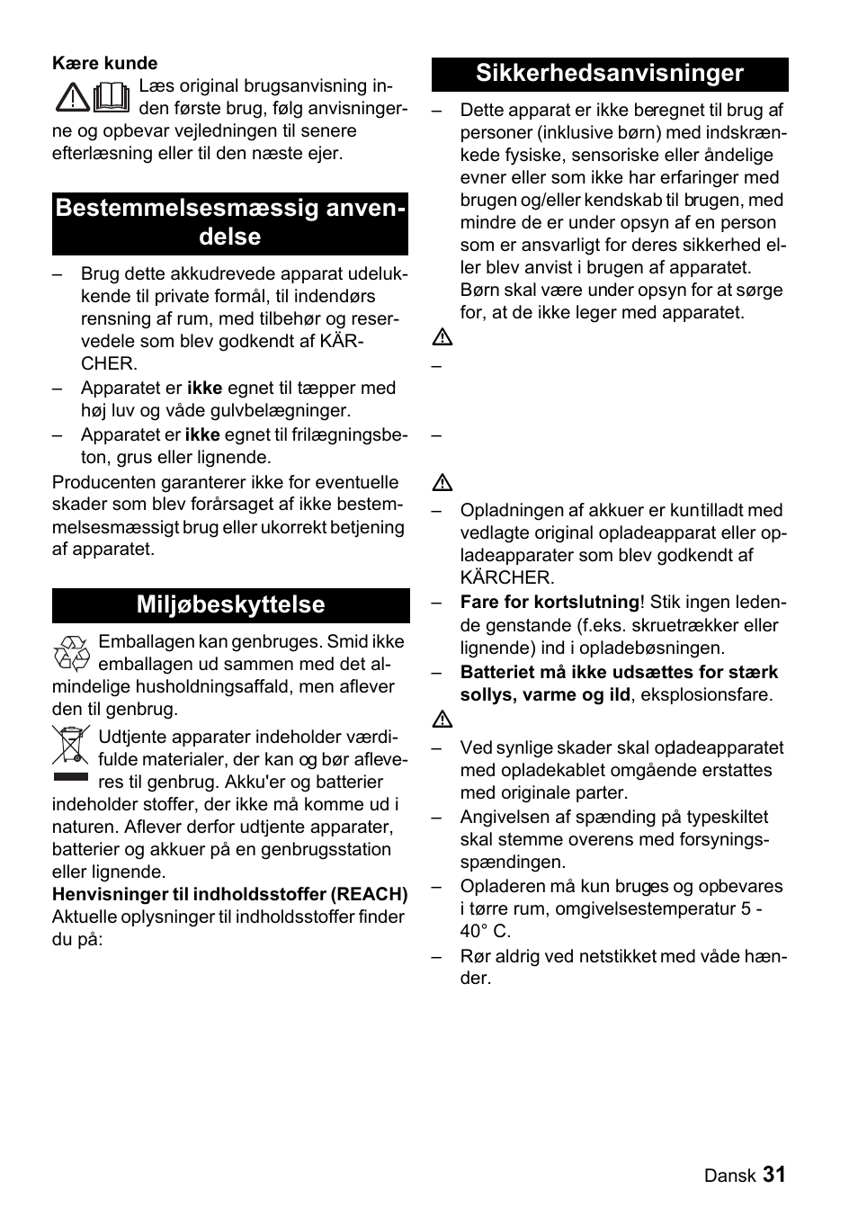 Karcher K 65 Plus User Manual | Page 31 / 124