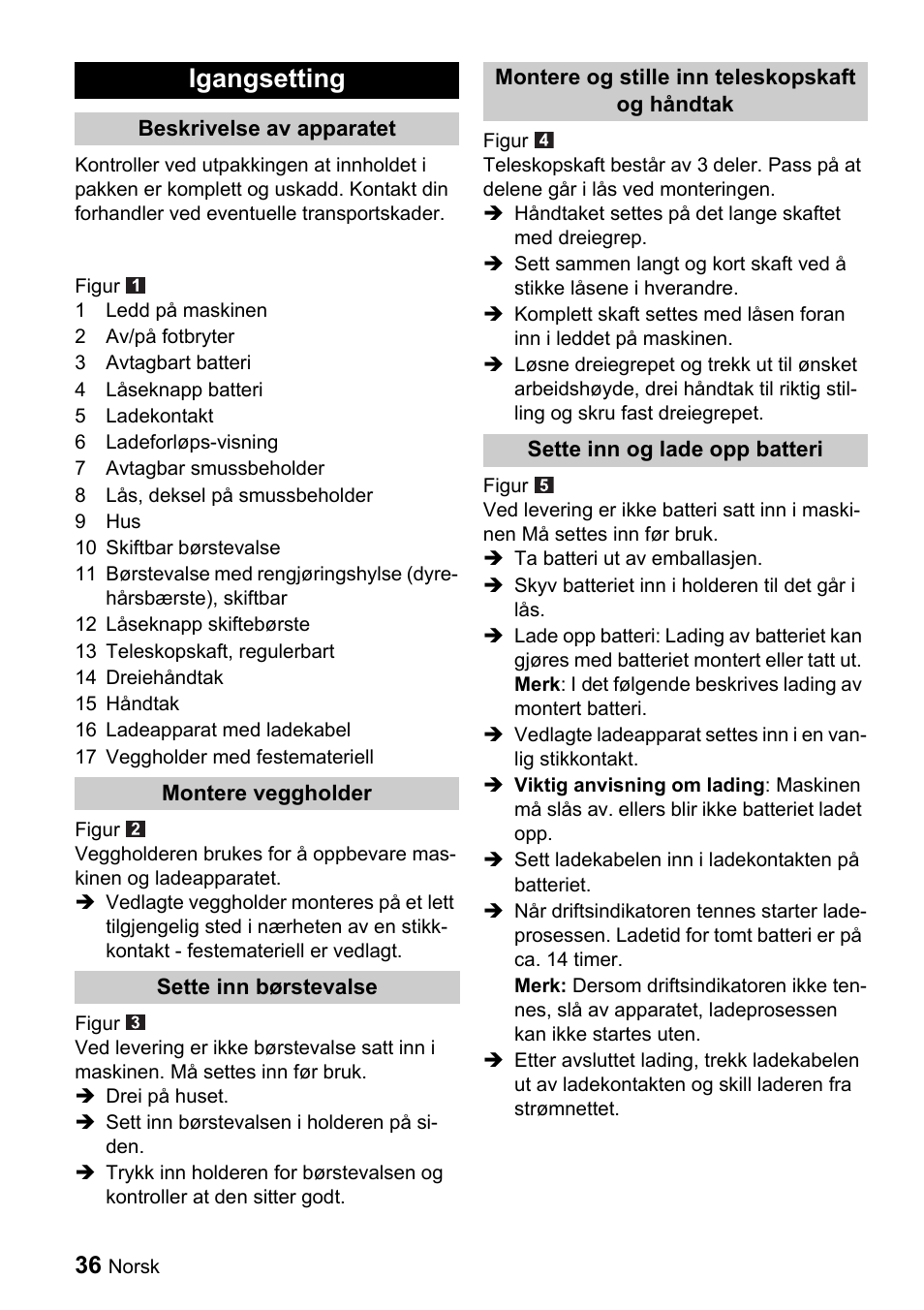 Igangsetting | Karcher K 65 Plus User Manual | Page 36 / 124
